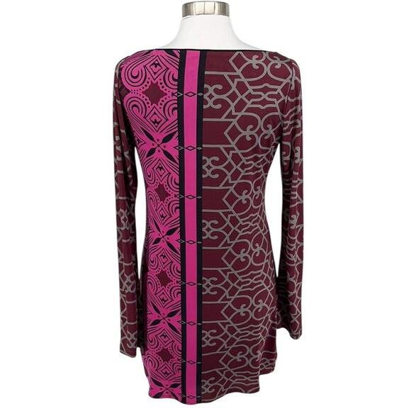 Analili Womens Long Sleeve Stretch Knit Dress Pink Wine Gray Black Medallion L - Picture 2 of 16